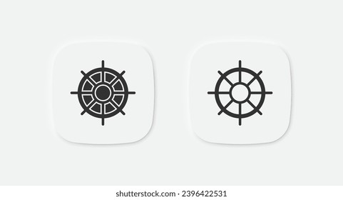 Steering wheel ship icon. Boat rudder symbol. Sea captain signs. Old navy icons. Sea cruise symbols. Vector isolated sign.