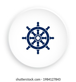Steering wheel ship icon in neomorphism style for mobile app. Equipment for rescue of drowning. Button for mobile application or web. Vector on white background
