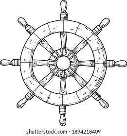 Steering wheel from the ship. Ink graphics.