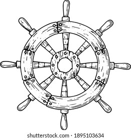 Steering wheel from the ship. Ink graphics.