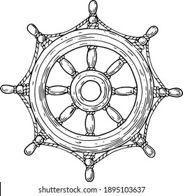 Steering wheel from the ship. Ink graphics.