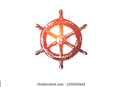 Steering, wheel, ship, nautical, sea concept. Hand drawn steering wheel of ship concept sketch. Isolated vector illustration.