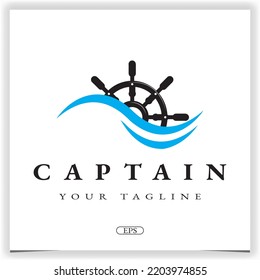 Steering wheel ship with ocean sea wave for sailing boat  logo premium elegant template vector eps 10