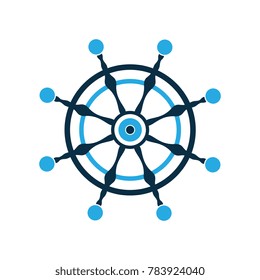 Steering wheel. Ship rudder. Nautical pictogram. Vector logo.