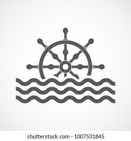 Steering wheel ship with sea waves. Vector illustration. Nautical symbols in flat design