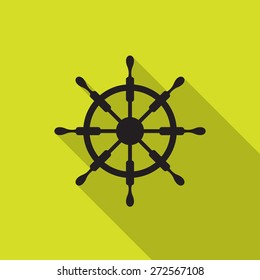 Steering wheel for ship. Vector illustration flat design with long shadow