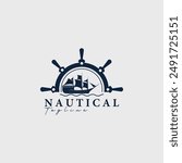steering wheel ship wave logo vector illustration design
