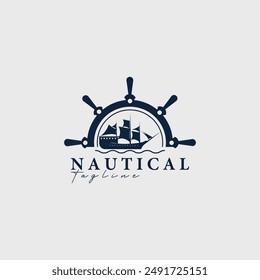 steering wheel ship wave logo vector illustration design