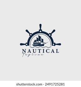 steering wheel ship wave logo vector illustration design