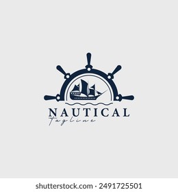 steering wheel ship wave logo vector illustration design