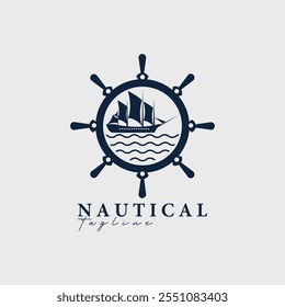 steering wheel ship wave logo vector illustration design