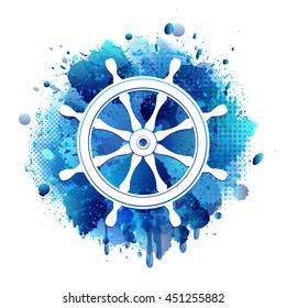 Steering wheel for ship white icon