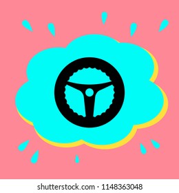 Steering wheel sign. Black icon in a bubble on a pink background. Vector