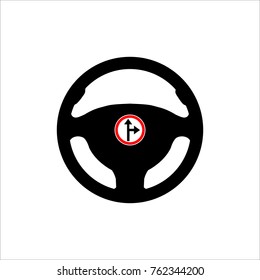 Steering wheel with the sign of traffic. Vector illustration