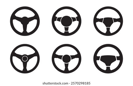 Steering wheel silhouette icon set vector on white background