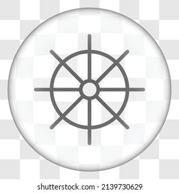 Steering wheel simple icon. Flat desing. Glass button on transparent grid.ai