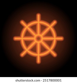 Steering wheel simple icon. Flat design. Orange neon on black background.ai