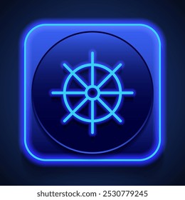 Icono simple del volante. Diseño plano. Estilo de neón azul en el Botón. Con shadow.ai