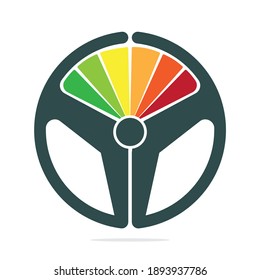 Steering wheel speed meter logo concept design. Colorful speed meter with steering wheel icon.