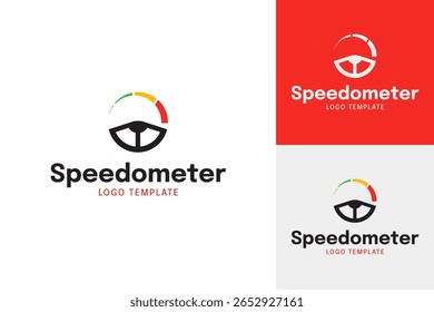 Volante y Ilustración vectorial de Plantilla de diseño de logotipo de velocímetro