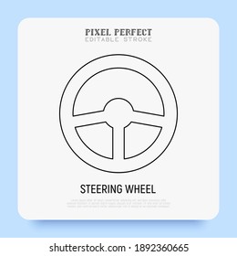 Steering wheel super thin line icon. Pixel perfect, editable stroke. Vector illustration.