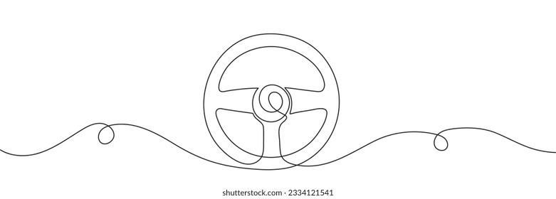 Steering wheel symbol in continuous line drawing style. Abstract background. Vector illustration