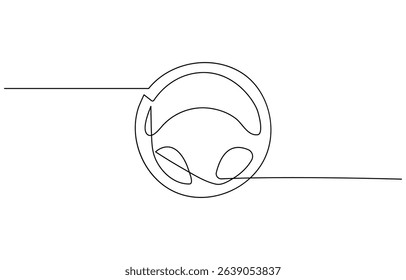 Steering wheel symbol in continuous line drawing style. Abstract background, Minimal illustration. Hand drawn linear silhouette. Outline design, print, banner, card, brochure, poster.