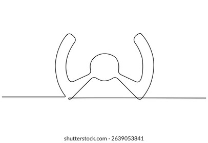 Steering wheel symbol in continuous line drawing style. Abstract background, Minimal illustration. Hand drawn linear silhouette. Outline design, print, banner, card, brochure, poster.