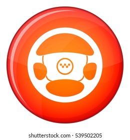 Steering wheel of taxi icon in red circle isolated on white background vector illustration