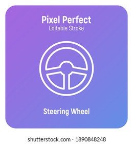 Steering wheel thin line icon. Pixel perfect, editable stroke. Vector illustration.
