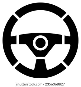 Steering wheel. Vector glyph icon of a car or automobile, symbolizing a machine for driving. It is presented in a glyph style, suitable for mobile concepts and web design