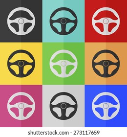 Steering wheel vector icon - colored set. Flat design