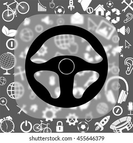 steering wheel vector icon - matte glass button on background consisting of different icons