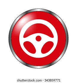 steering wheel - vector icon  on the red button