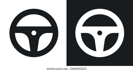 Icono de Vector del volante de dirección en color blanco y negro sólido