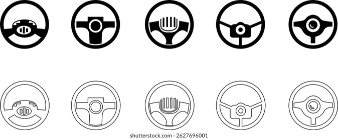 steering wheel vector icon set . steer sign . driving symbol for Automobile, machine . isolated transparent background solid outline signs for Test drive mobile concept designs. and editable stroke
