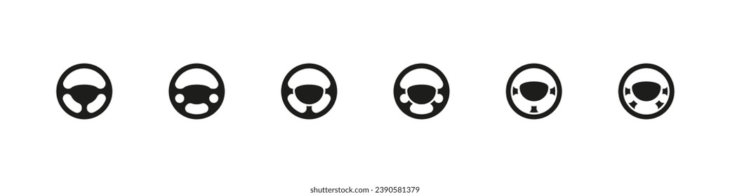 Iconos vectoriales de la rueda de dirección. Conjunto de iconos de control de coches.