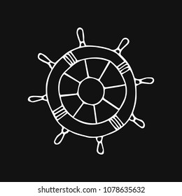 Steering wheel vector illustration. Icon and rope border - Nautical symbols. Doodle hand drawn. Design objects. Poster. Banner. Logotype.