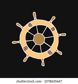 Steering wheel vector illustration. Icon and rope border - Nautical symbols. Doodle hand drawn. Design objects. Poster. Banner. Logotype.
