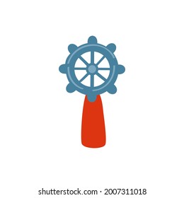 Steering wheel vector illustration isolated on white background, circle handlebar, decorative marine flat sign rudder, cartoon sea symbol helm for travel design, greeting card, invitation