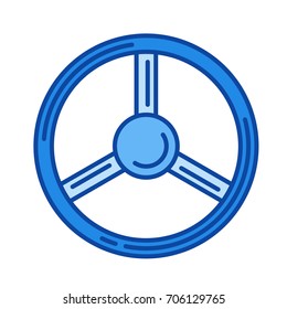 Steering wheel vector line icon isolated on white background. Steering wheel line icon for infographic, website or app. Blue icon designed on a grid system.