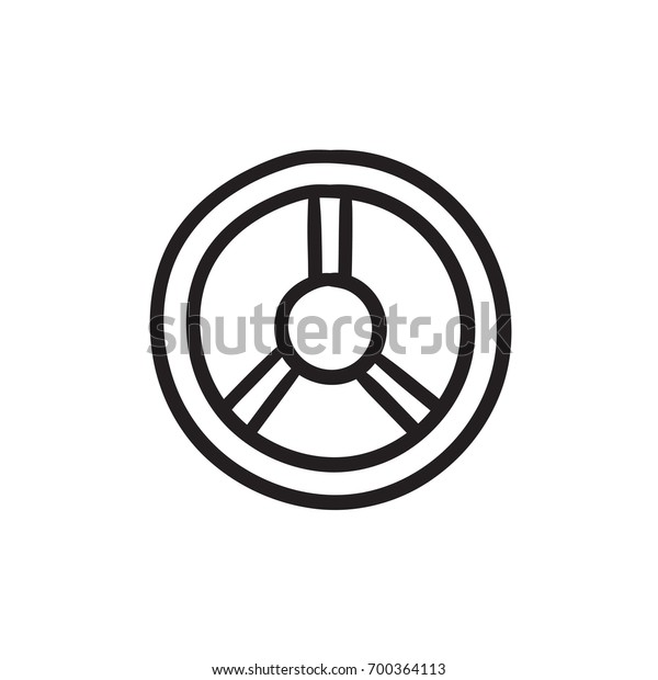 Steering wheel vector sketch icon\
isolated on background. Hand drawn Steering wheel icon. Steering\
wheel sketch icon for infographic, website or\
app.