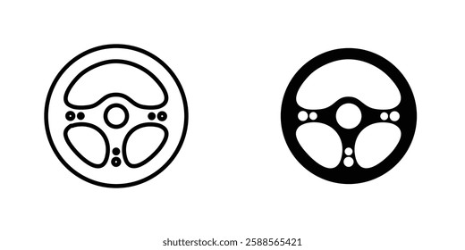 Steering wheel vectors icons set in filled and strokes on white background