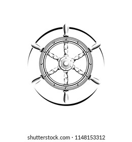 Steering wheel in vintage engraving style isolated on white background