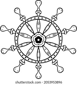 Steering wheel Vintage isolated, Illustration Black and white