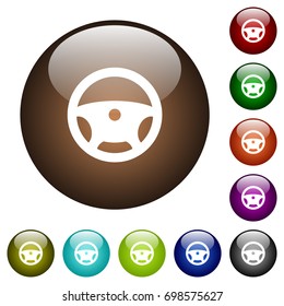 Steering wheel white icons on round color glass buttons