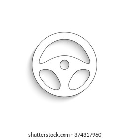 steering wheel - white vector icon with  shadow