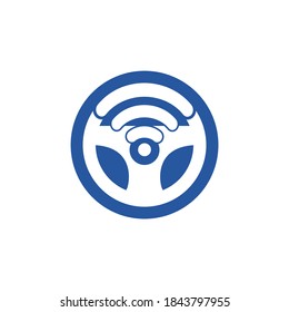 Steering wheel and Wi-Fi signal icon logo design.