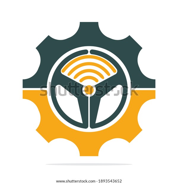 Steering wheel and Wi-Fi signal icon
logo design. Steering wheel and gear icon vector logo.
