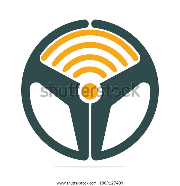 Steering wheel and Wi-Fi\
signals icon logo design.   Transportation Wifi signals logo vector\
design. 